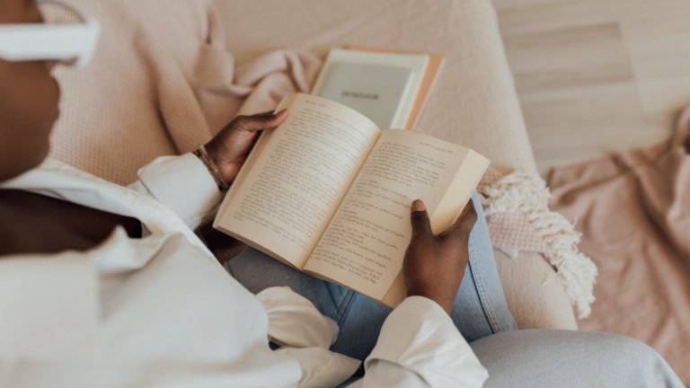 new mom reads book about motherhood